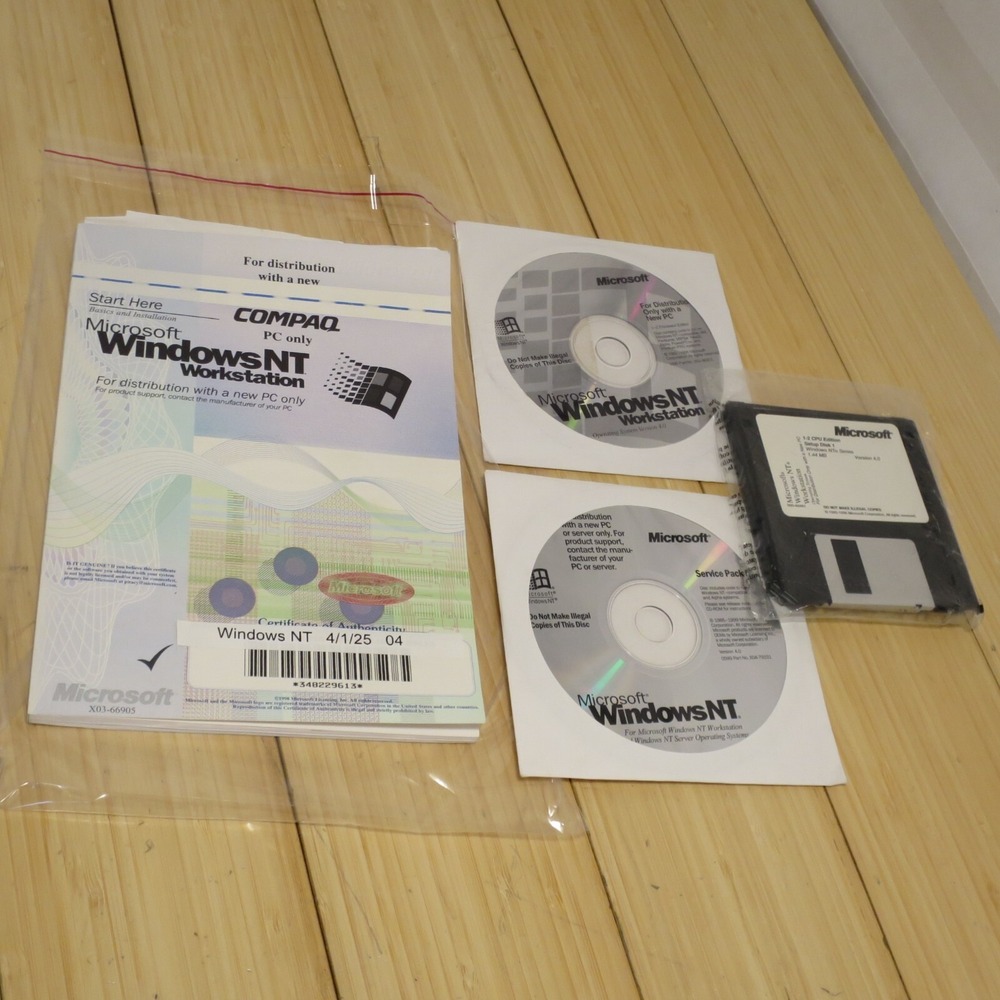 Microsoft Windows NT Workstation‎ 4.0 SP5 CD-ROM, 3.5 Floppies, Manual & COA 04